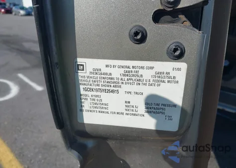 2000 Chevrolet Silverado 1500 Ls из США, поврежденный, VIN 1GCEK19T5YE264915